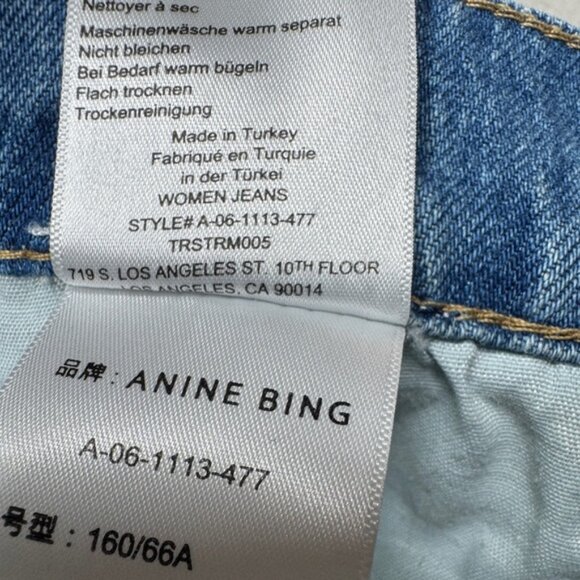 Anine Bing Roy 100% Organic Cotton Raw Hem Button Fly Denim Blue Jeans Size 26 - Picture 15 of 16